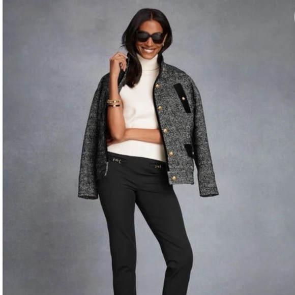 Classic Old Money Preppy Talbots XL Black White Textured Winter Fall Coat Gold - Picture 11 of 16